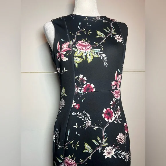 Calvin Klein Floral Sheath Dress Size 6 Black Pink Career Office Midi - Picture 2 of 7
